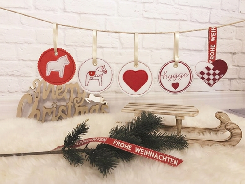 Preview: Skandinavisch weihnachtliche Anhänger - ITH-Stickdatei